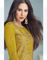 Lovely Gown of Real Georgette in Yellow Colour